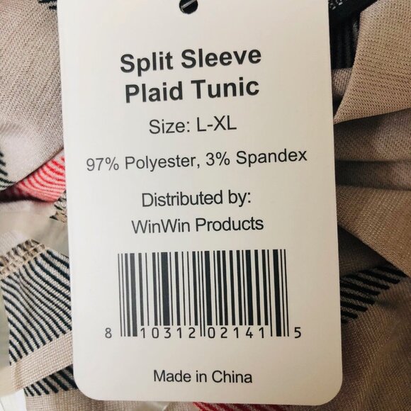 Lildy Womens Plaid Tunic Top NWT Split 3/4 Slv L XL Relax Neutral Office Casual - Picture 7 of 10